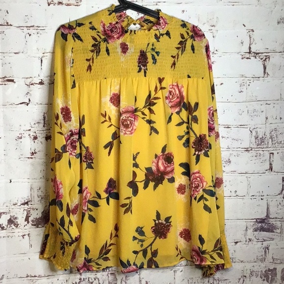 Ophelia Rose Floral Mustard Woman's Size Xtra Large Top - Picture 5 of 8